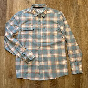Poncho Outdoors; The Madaket, Flannel shirt; Red and Blue faded plaid, Size M